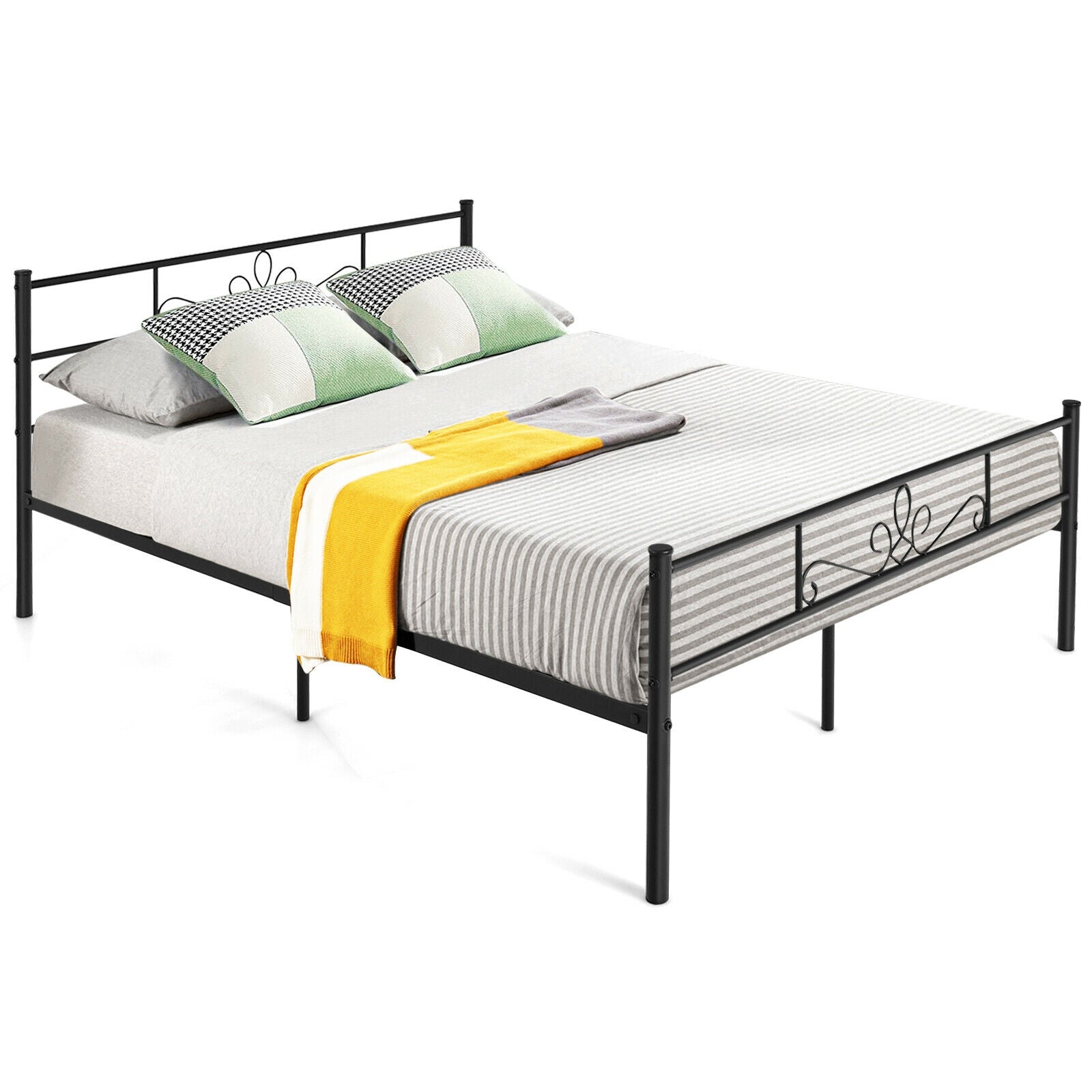 Twin/Full/Queen Size Metal Bed Frame with Headboard and Footboard-Queen Size, Black Simple Bed Frame at Gallery Canada