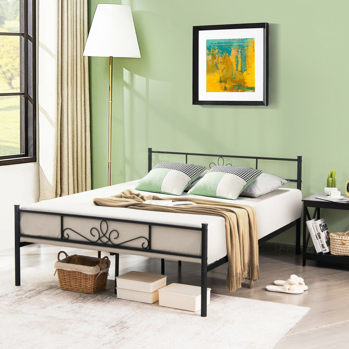 Twin/Full/Queen Size Metal Bed Frame with Headboard and Footboard-Queen Size, Black Simple Bed Frame at Gallery Canada