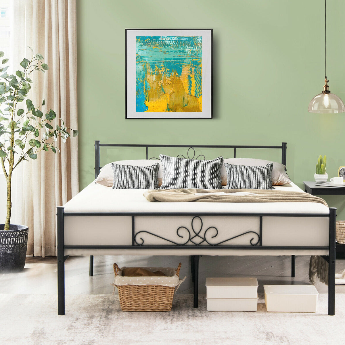 Twin/Full/Queen Size Metal Bed Frame with Headboard and Footboard-Queen Size, Black Simple Bed Frame at Gallery Canada