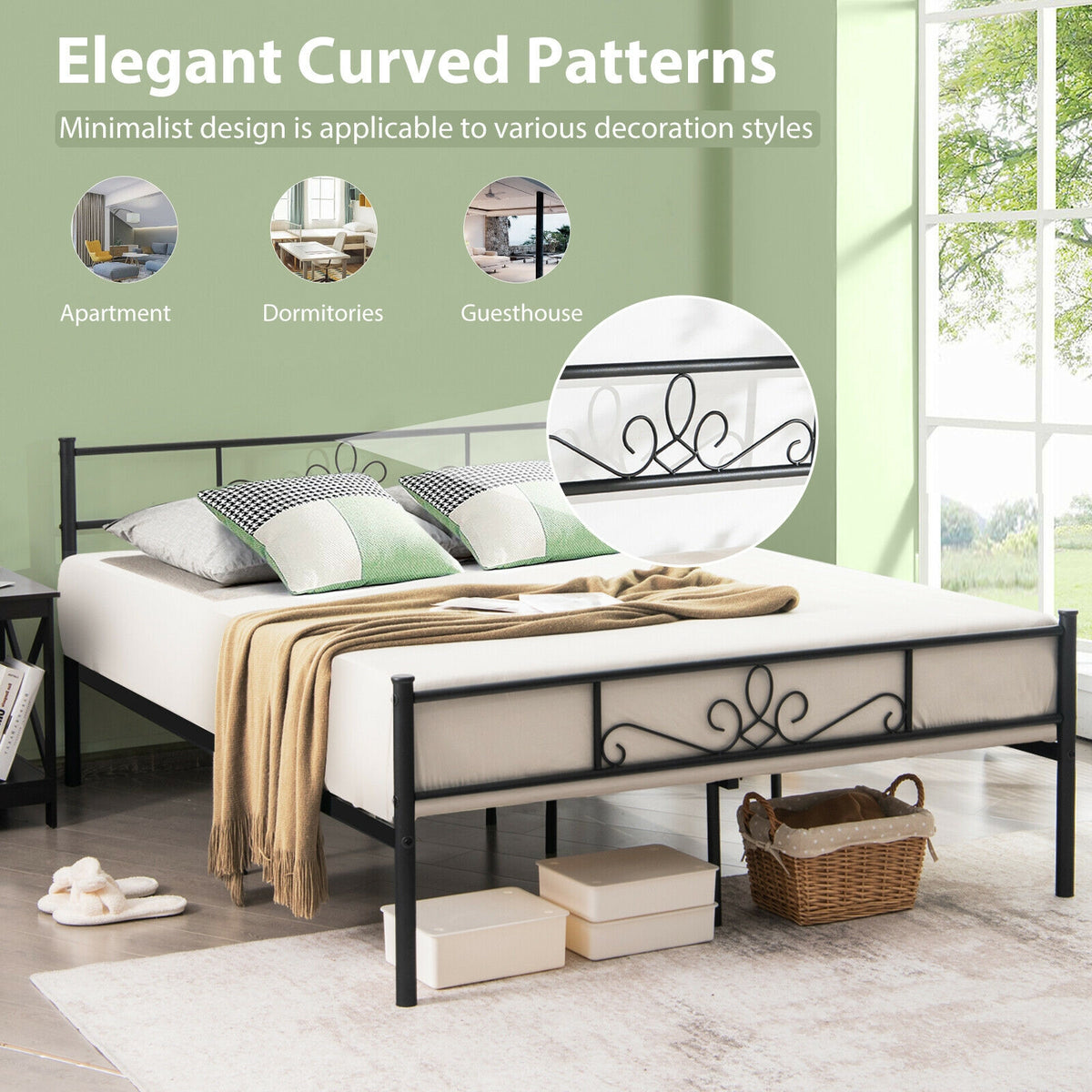 Twin/Full/Queen Size Metal Bed Frame with Headboard and Footboard-Queen Size, Black Simple Bed Frame at Gallery Canada