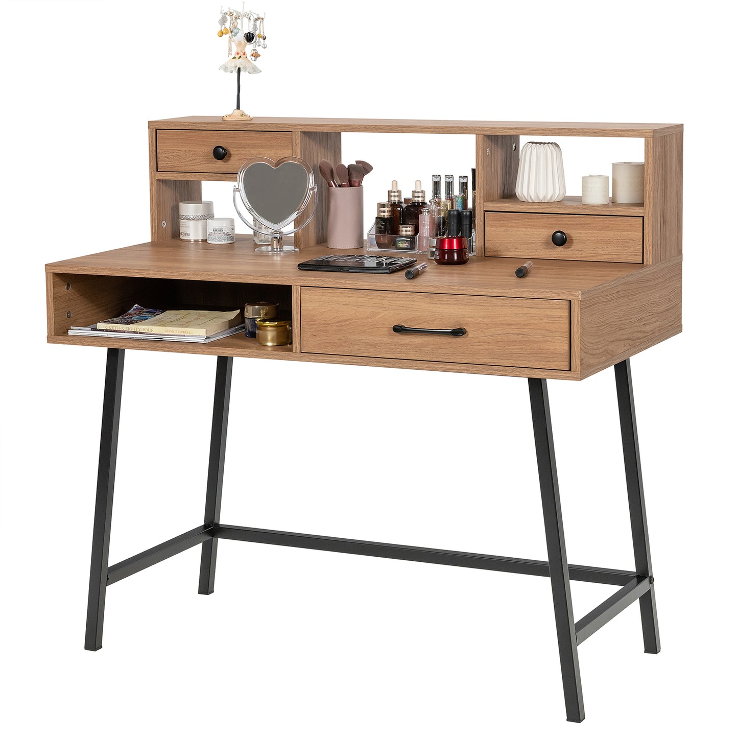 42-Inch Vanity Desk With Tabletop Shelf, 2 Drawers, Natural Makeup Vanities at Gallery Canada