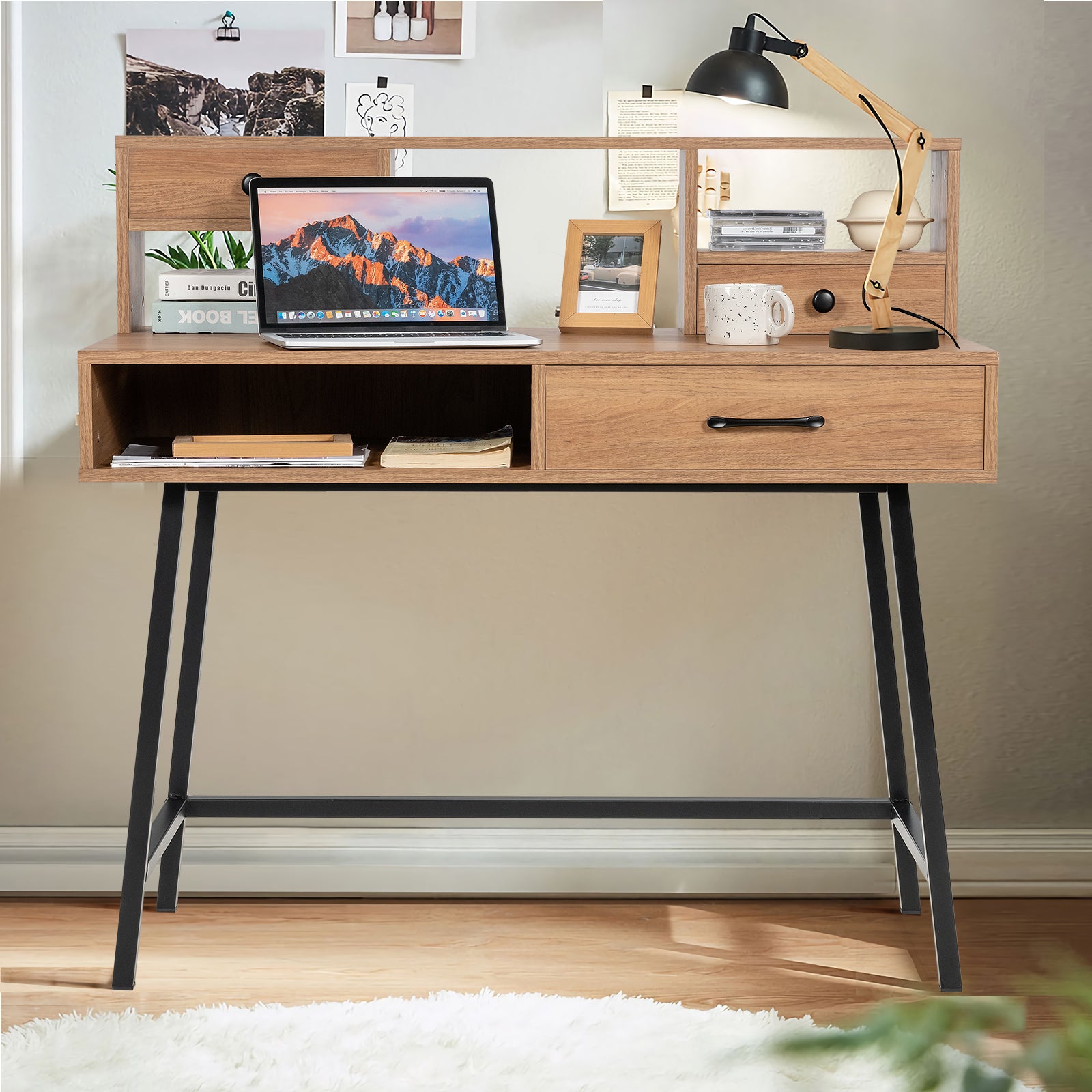 42-Inch Vanity Desk With Tabletop Shelf, 2 Drawers, Natural Makeup Vanities at Gallery Canada