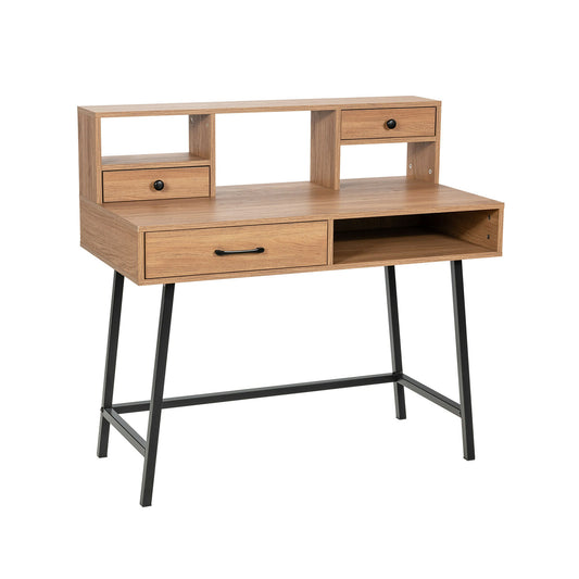 42-Inch Vanity Desk With Tabletop Shelf, 2 Drawers, Natural Makeup Vanities Natural at Gallery Canada