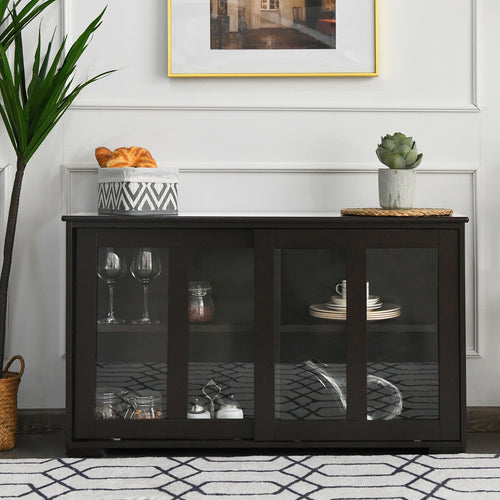 Sideboard Buffet Cupboard, Storage Cabinet With Sliding Door, Brown