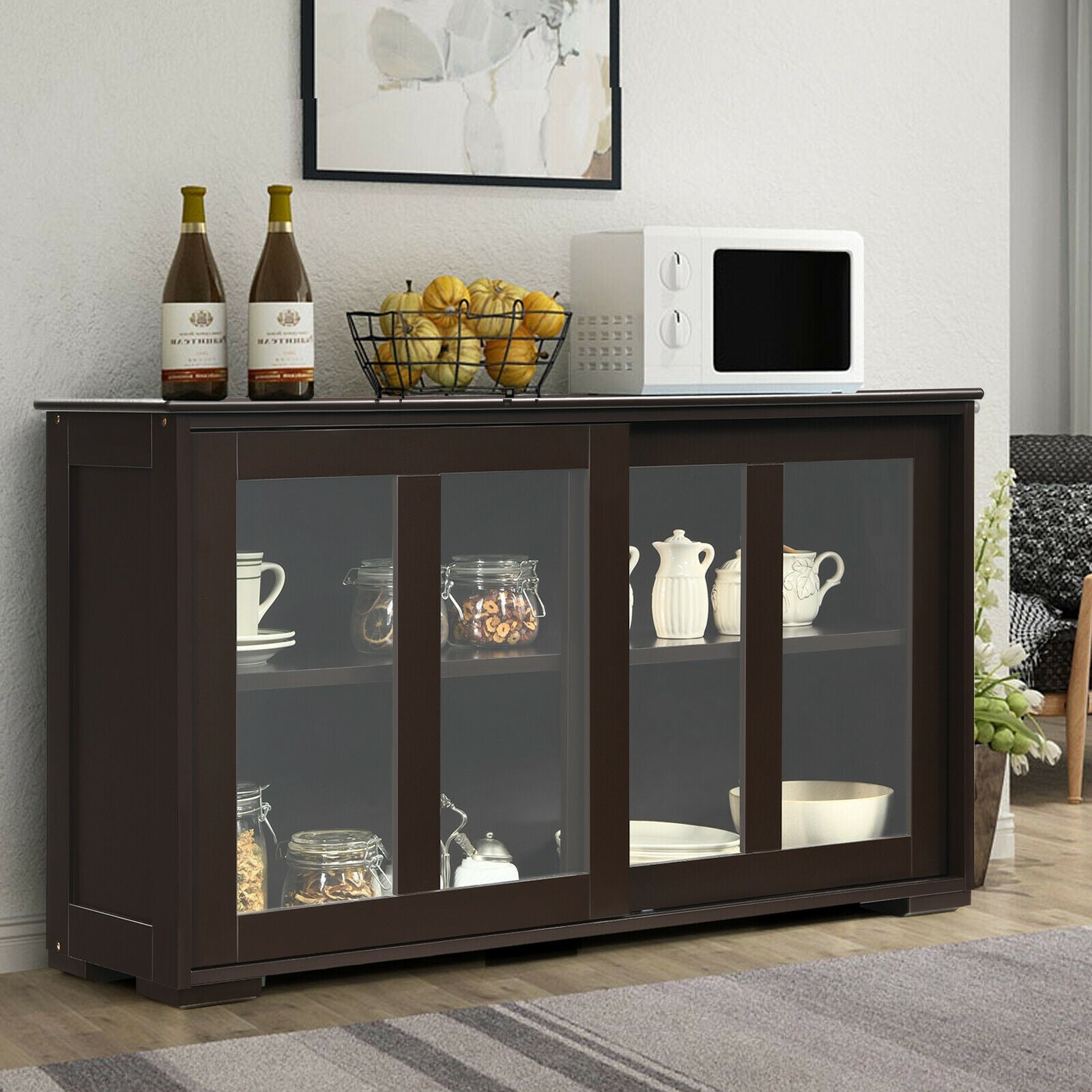 Sideboard Buffet Cupboard, Storage Cabinet With Sliding Door, Brown Sideboards Cabinets & Buffets at Gallery Canada
