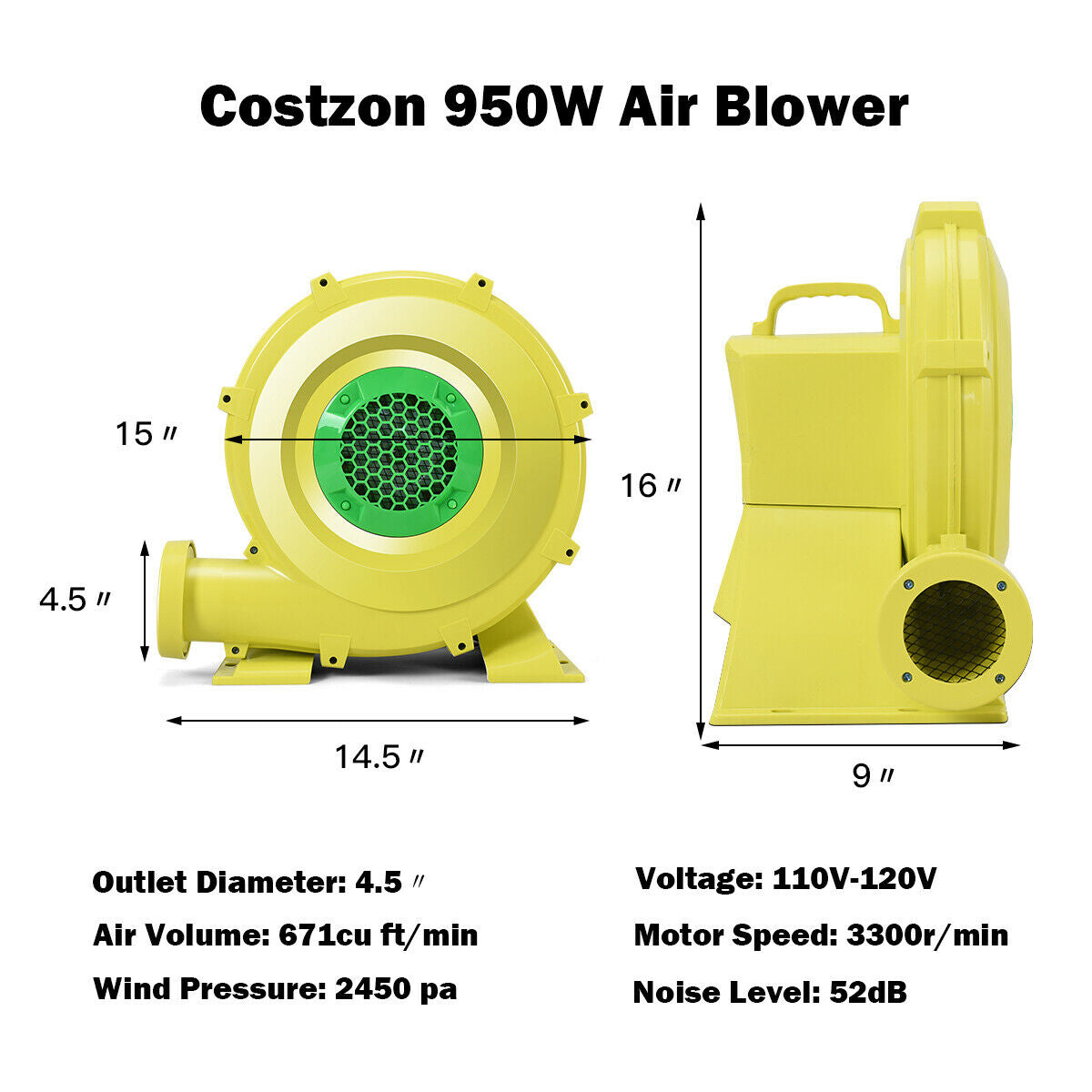 950W 1.25 HP Air Blower Pump Fan, Inflatable Bounce House Air Blowers at Gallery Canada