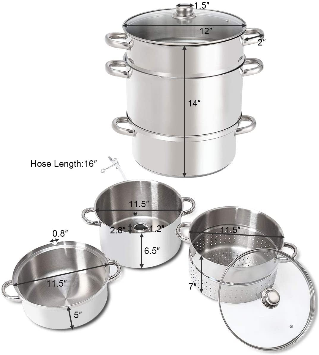 11-Quart Stainless Steel Fruit Juicer Steamer, Silver Food Steamers at Gallery Canada