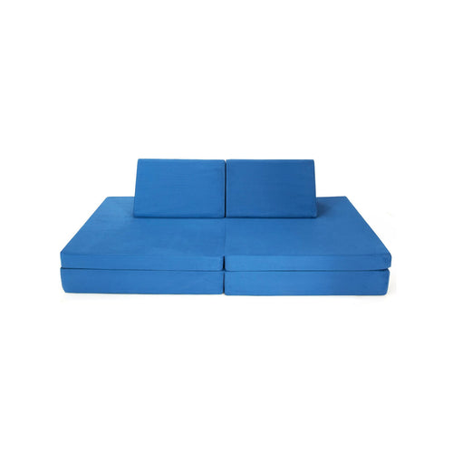 4-Piece Convertible Kids Couch Set, 2 Folding Mats, Blue