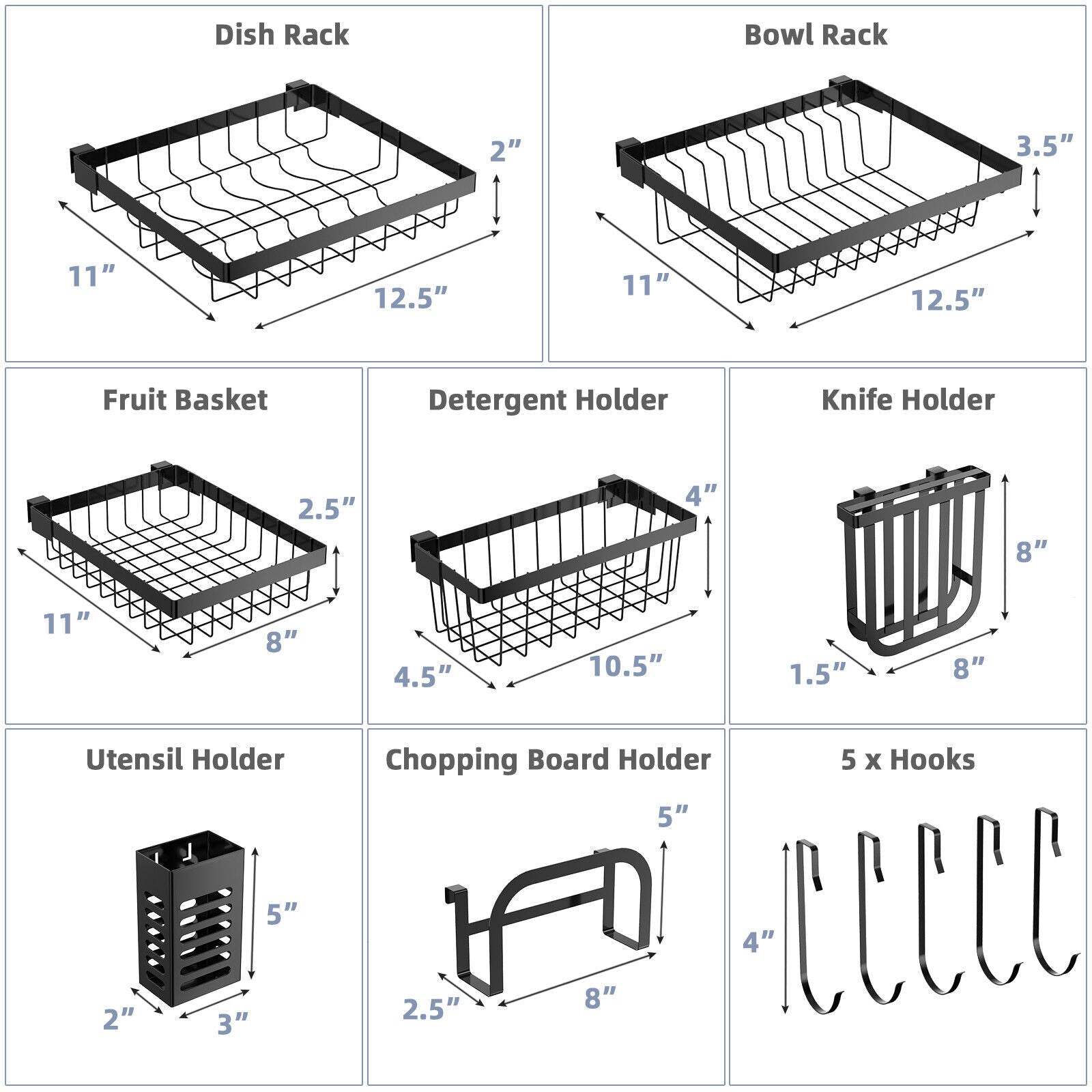 2-Tier Adjustable Over Sink Dish Drying Rack, 8 Hooks, Black Dish Racks at Gallery Canada