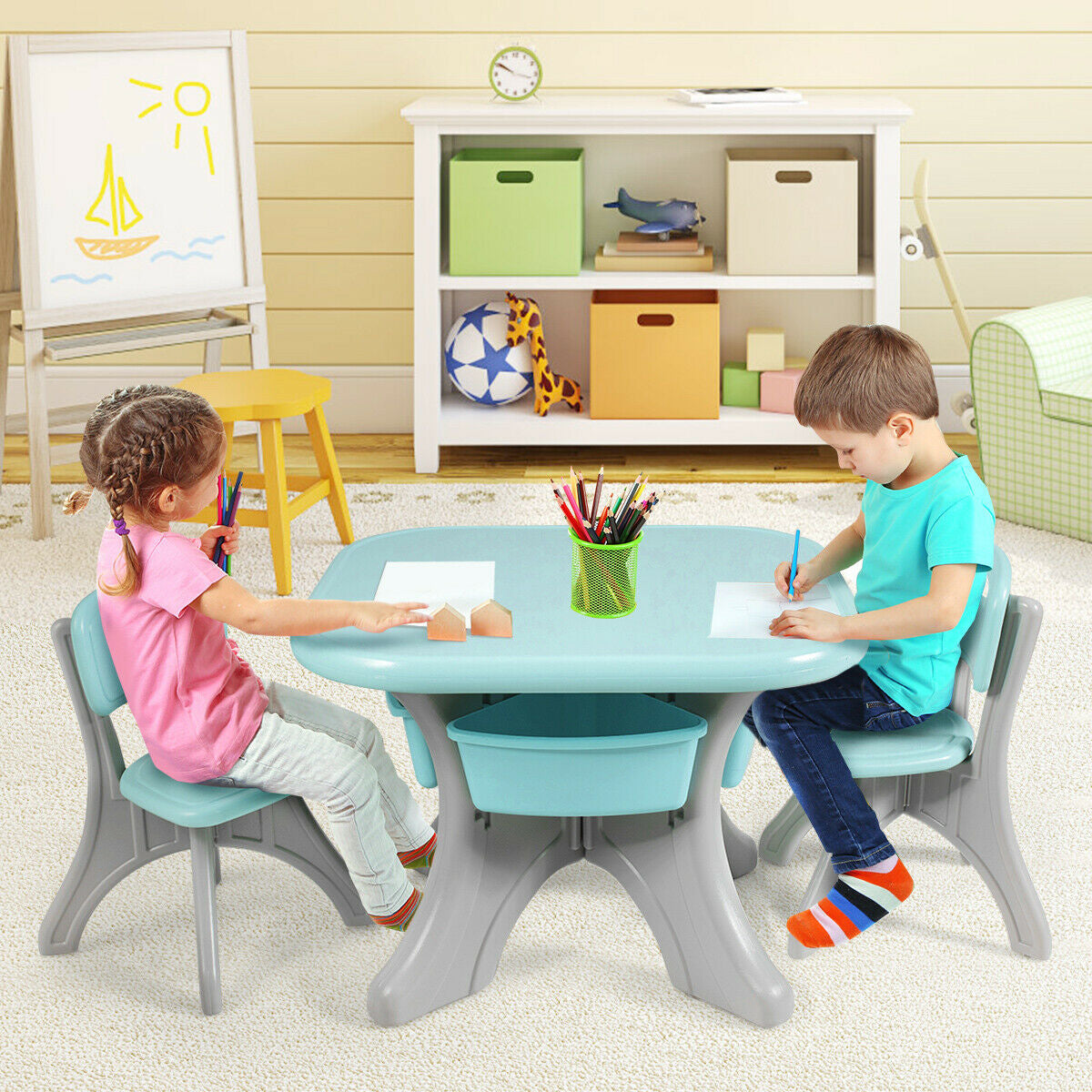 Kids Activity Table And Chair Set With Storage, Blue Kids Table & Chair Sets at Gallery Canada
