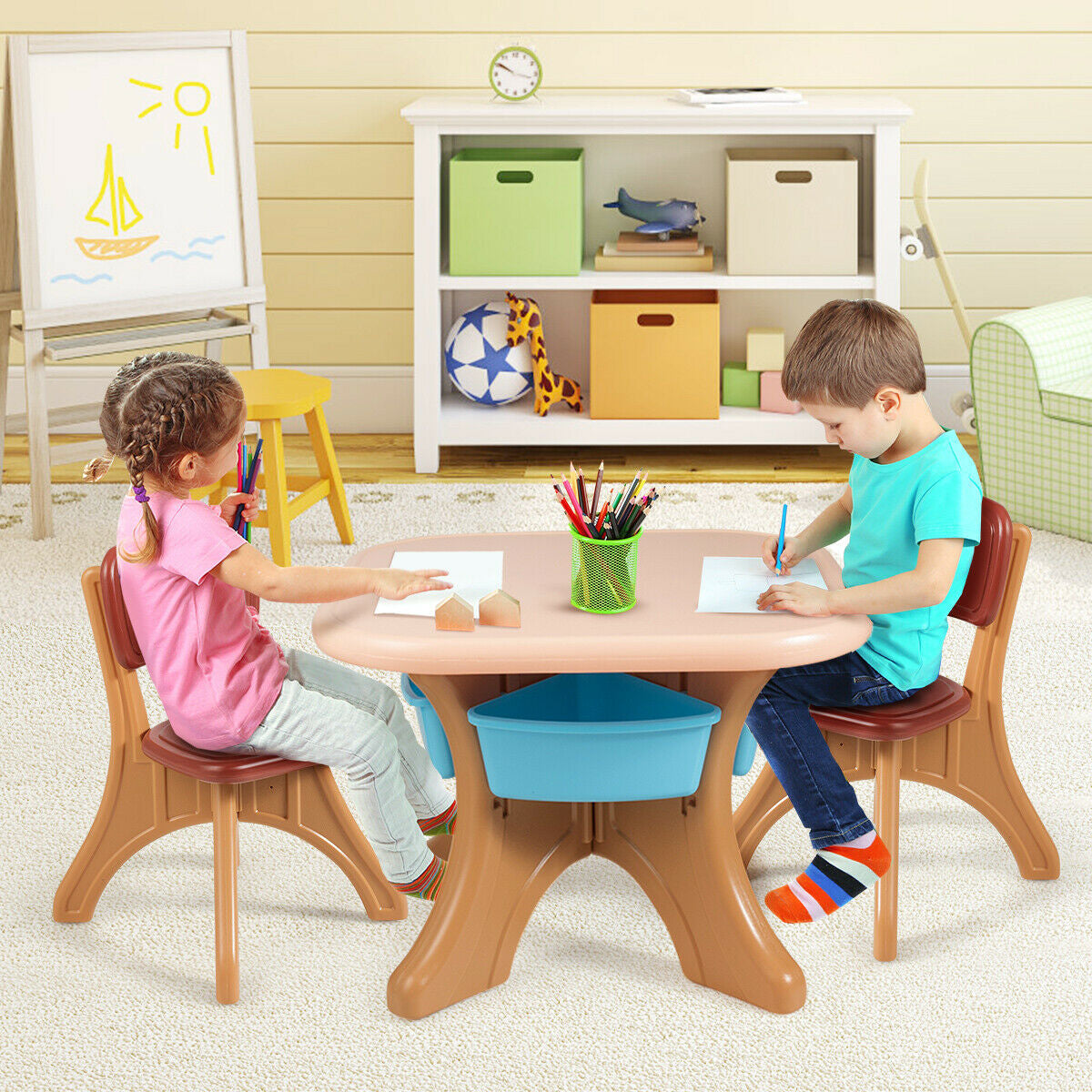 Kids Activity Table And Chair Set With Storage, Brown Kids Table & Chair Sets at Gallery Canada