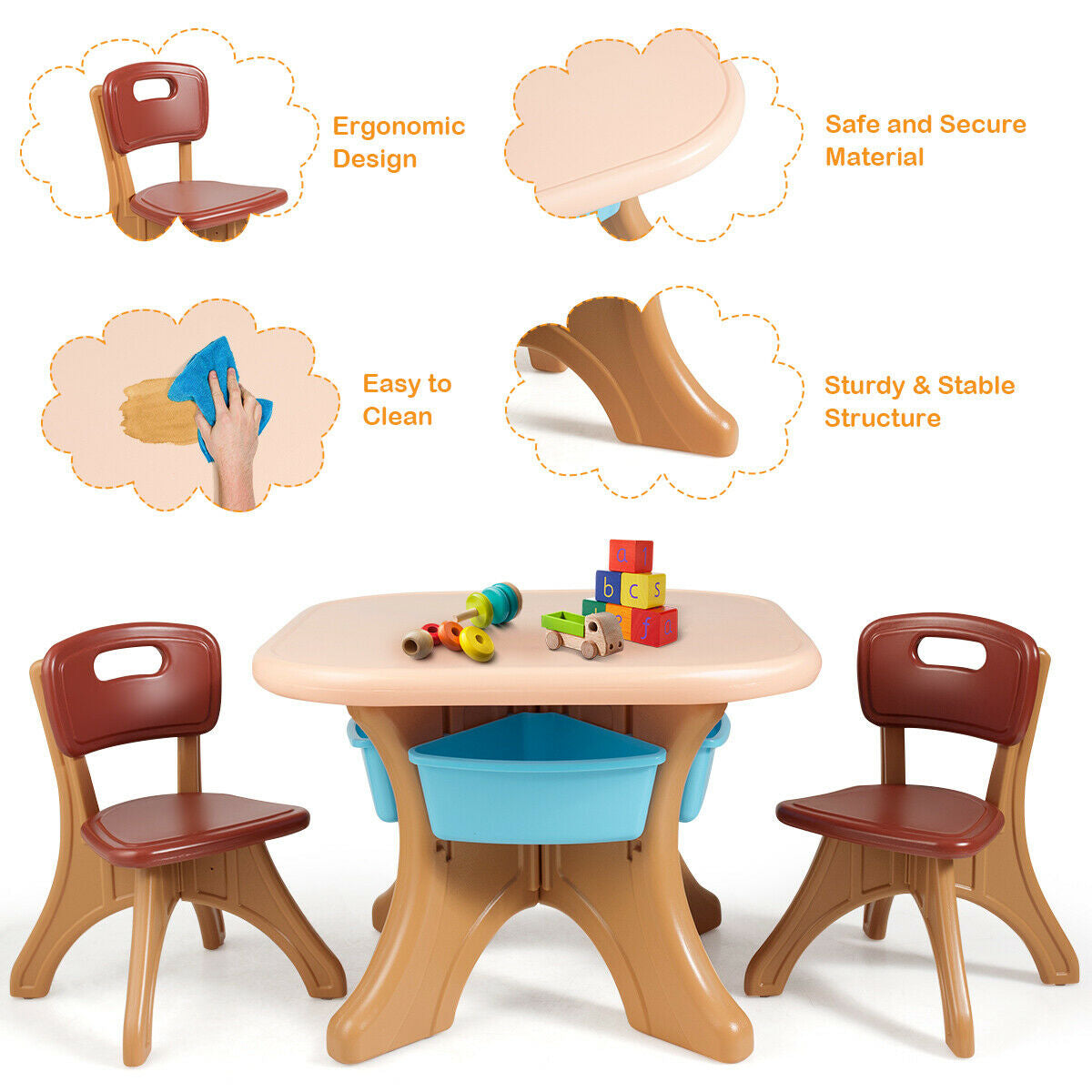 Kids Activity Table And Chair Set With Storage, Brown Kids Table & Chair Sets at Gallery Canada