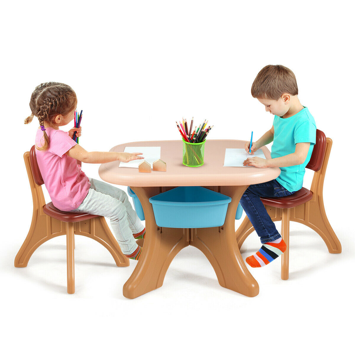 Kids Activity Table And Chair Set With Storage, Brown Kids Table & Chair Sets at Gallery Canada