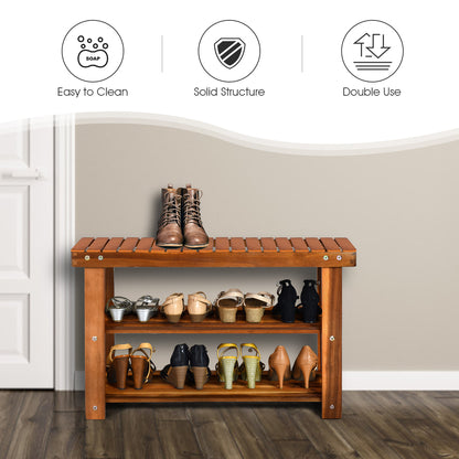 Freestanding Wood Bench, 3-Tier Storage Shelves, Natural Shoe Racks & Storage Benches at Gallery Canada
