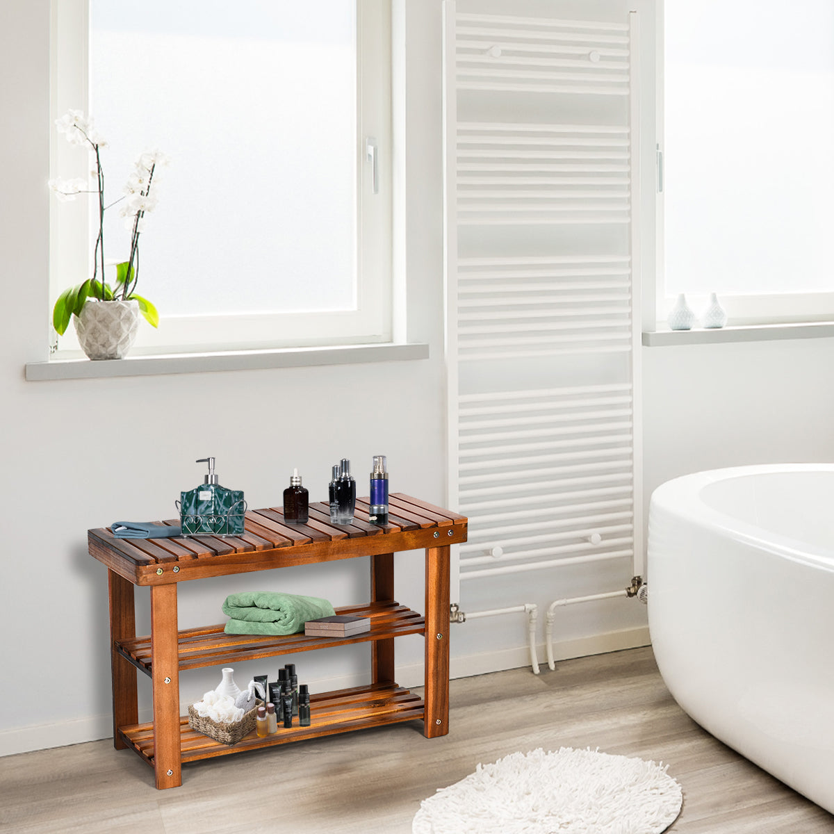 Freestanding Wood Bench, 3-Tier Storage Shelves, Natural Shoe Racks & Storage Benches at Gallery Canada