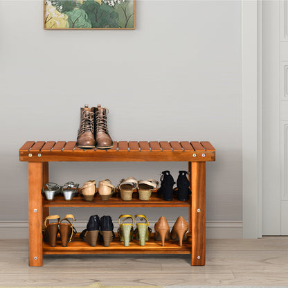 Freestanding Wood Bench, 3-Tier Storage Shelves, Natural Shoe Racks & Storage Benches at Gallery Canada