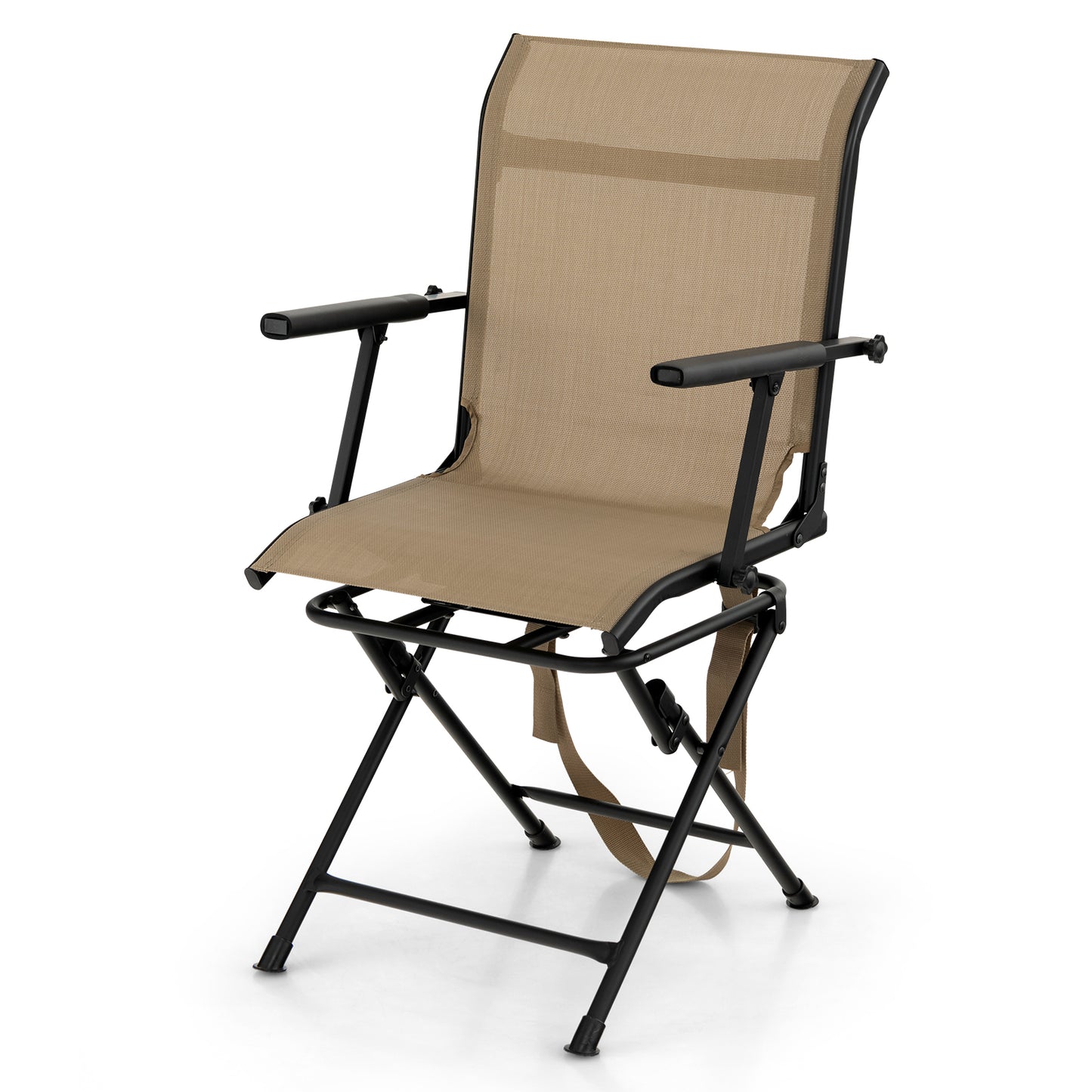 Foldable Swivel Patio Chair, Mesh Back, Coffee Camping Furniture at Gallery Canada