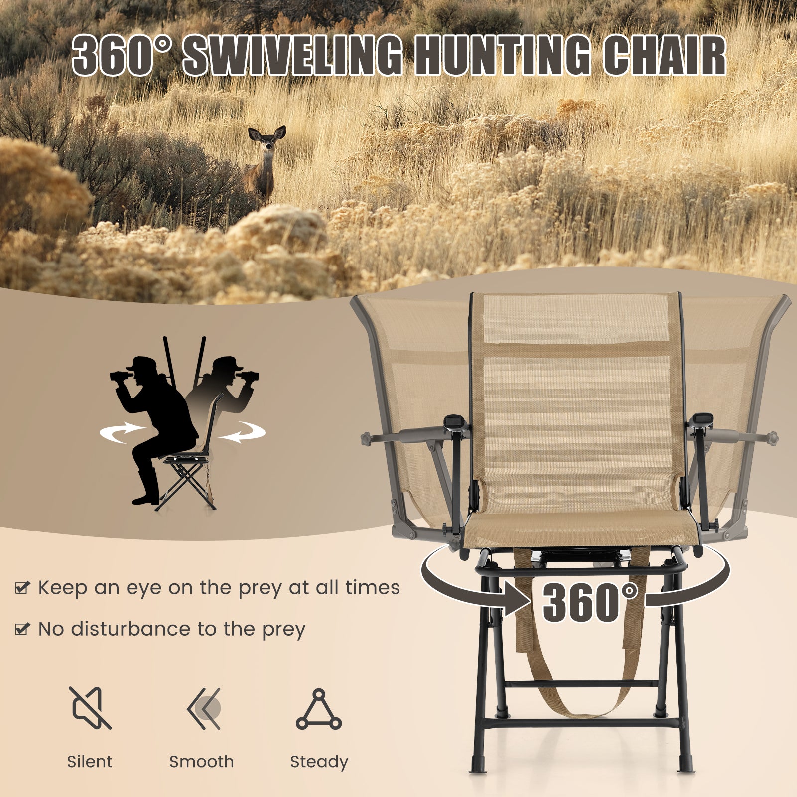 Foldable Swivel Patio Chair, Mesh Back, Coffee Camping Furniture at Gallery Canada