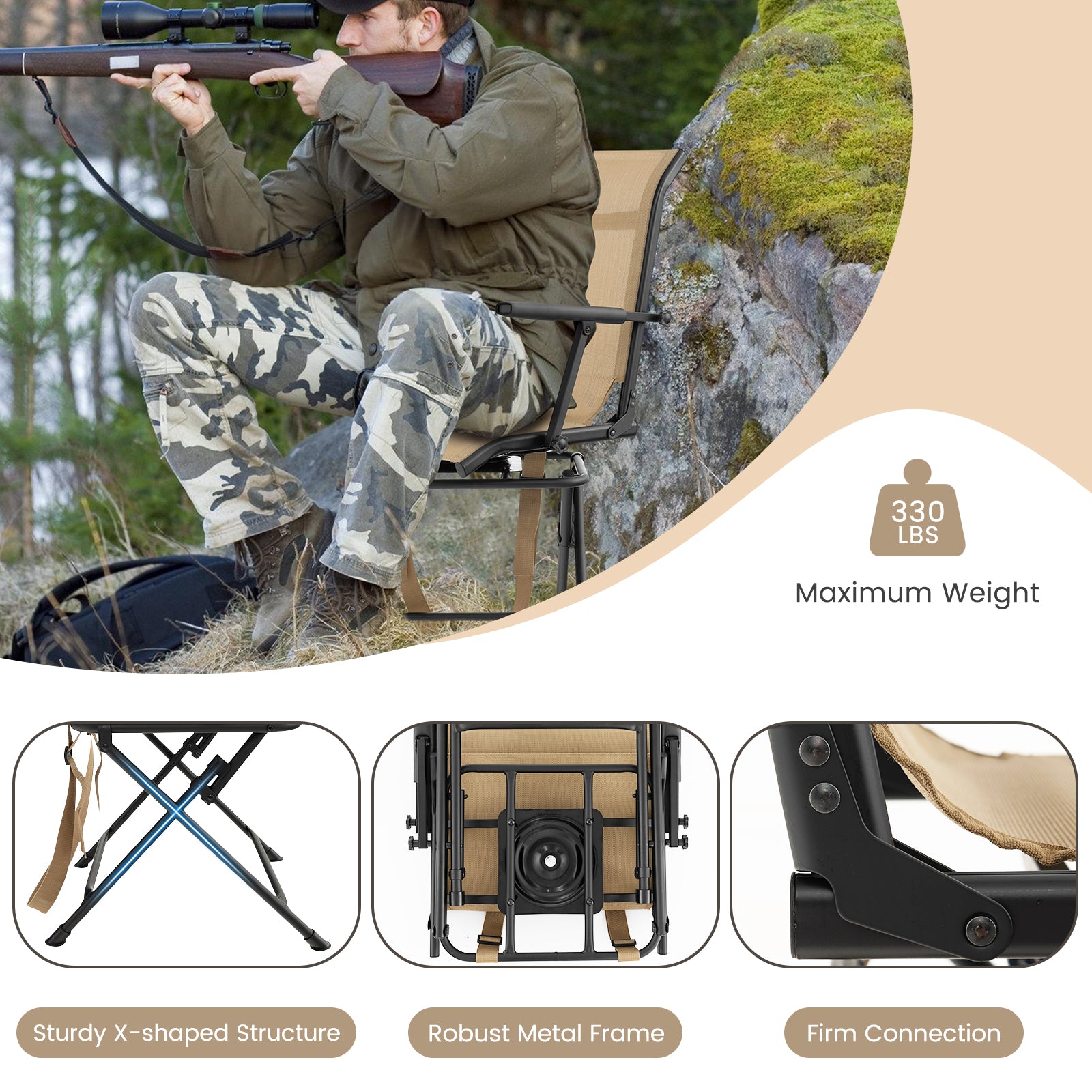 Foldable Swivel Patio Chair, Mesh Back, Coffee Camping Furniture at Gallery Canada