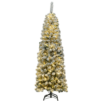 6 Feet Pre-Lit Snow Flocked Artificial Pencil Christmas Tree, Green Christmas Tree at Gallery Canada