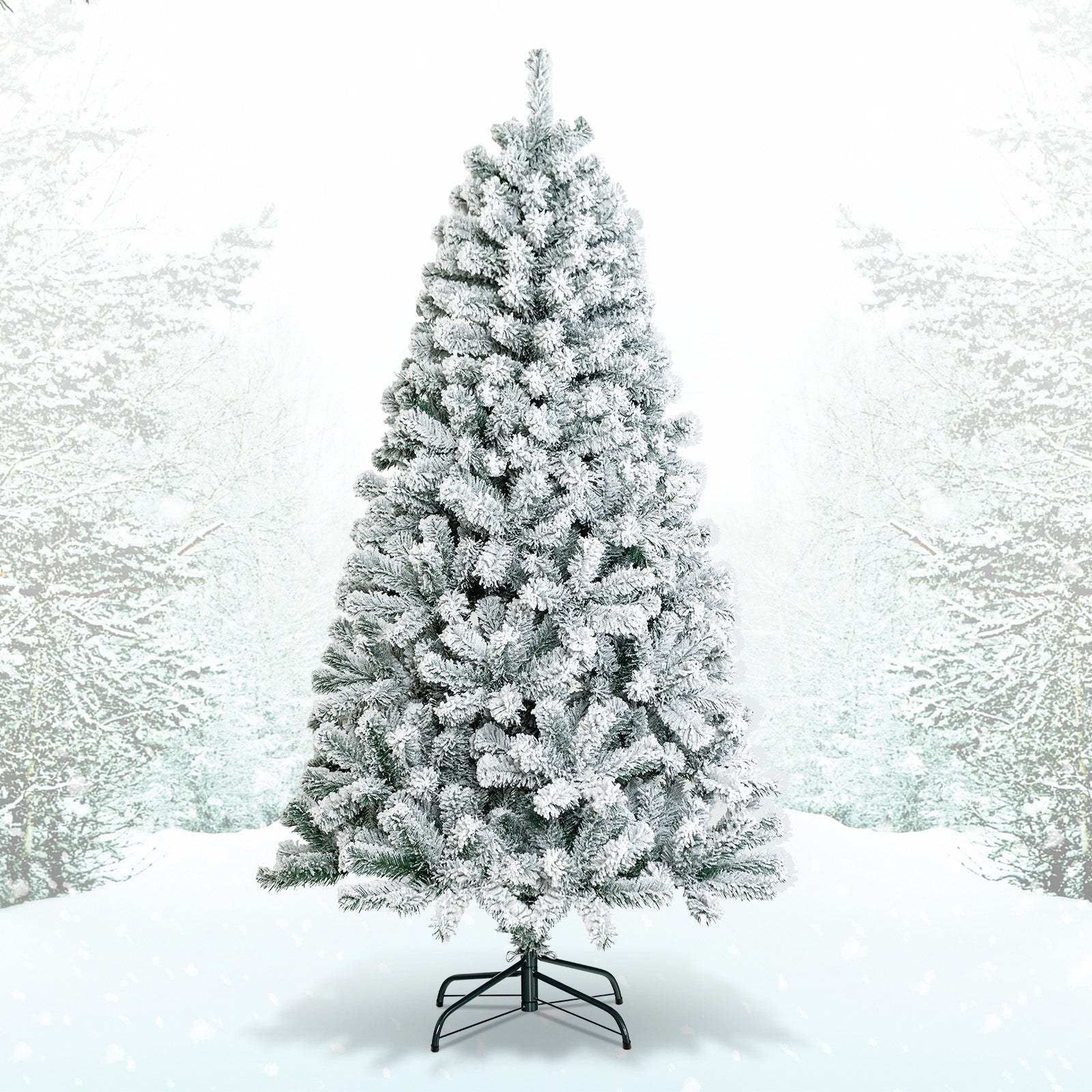 6 Feet Artificial Flocked Christmas Tree, Metal Stand, White Christmas Tree at Gallery Canada