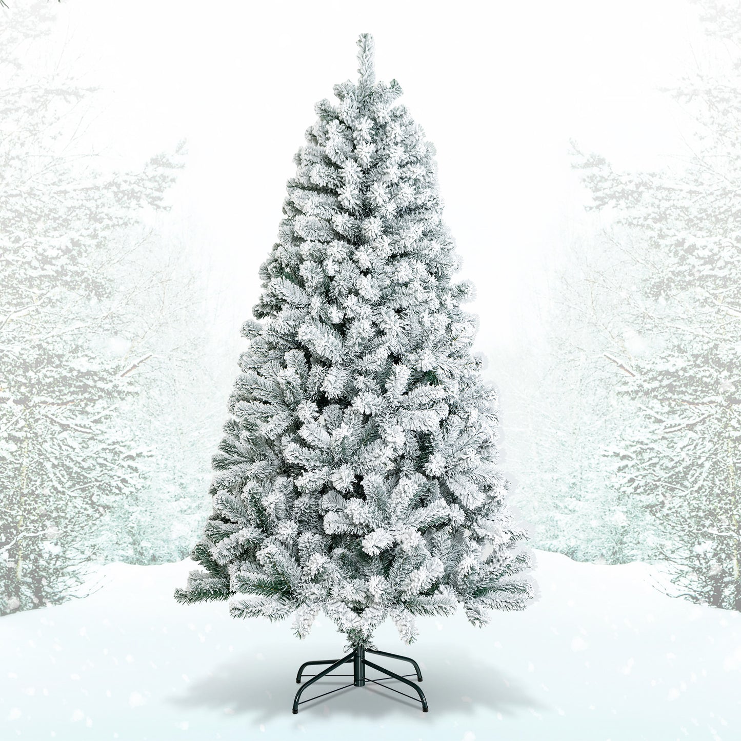 6 Feet Artificial Flocked Christmas Tree, Metal Stand, White Christmas Tree at Gallery Canada