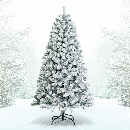 6 Feet Artificial Flocked Christmas Tree, Metal Stand, White Christmas Tree at Gallery Canada