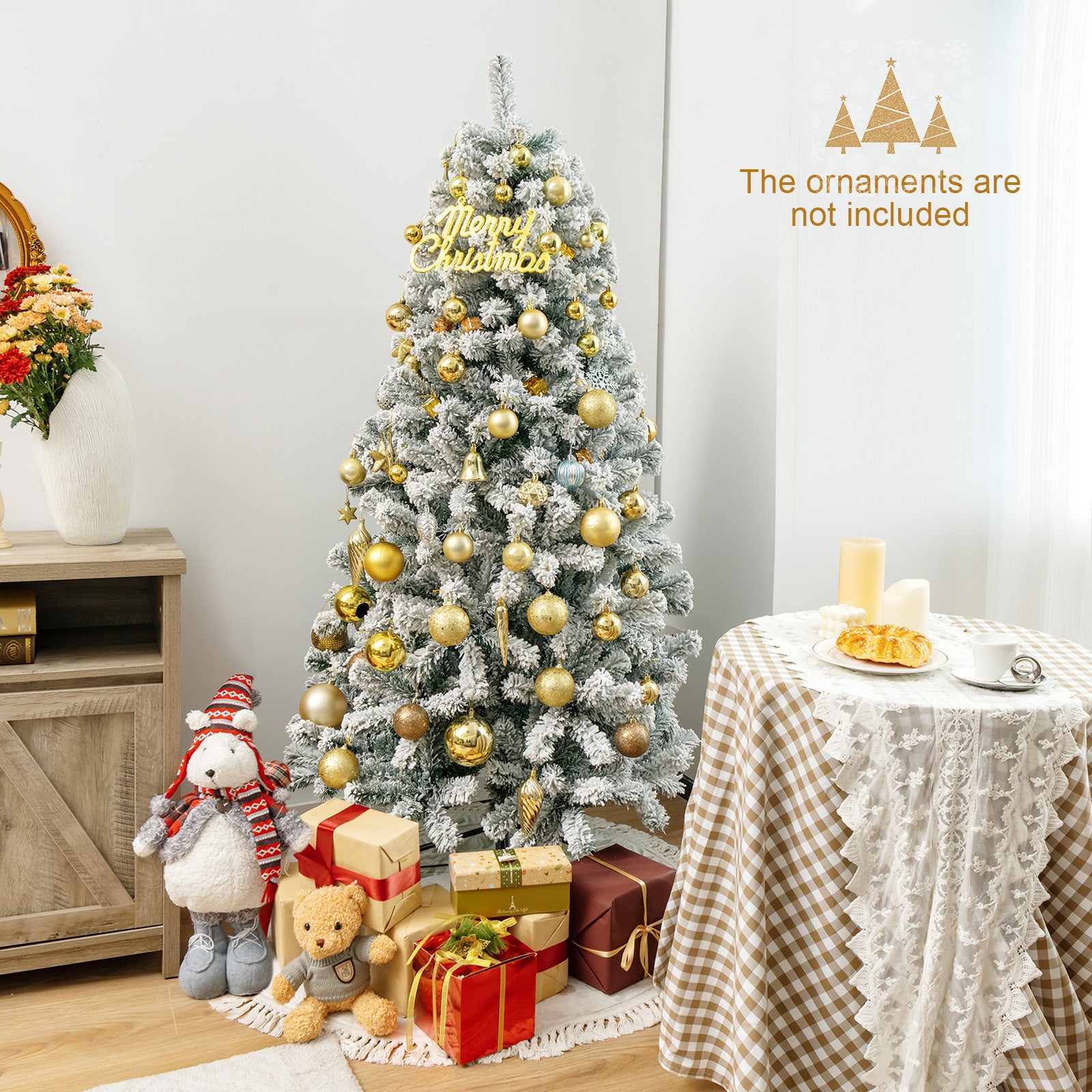 6 Feet Artificial Flocked Christmas Tree, Metal Stand, White Christmas Tree at Gallery Canada