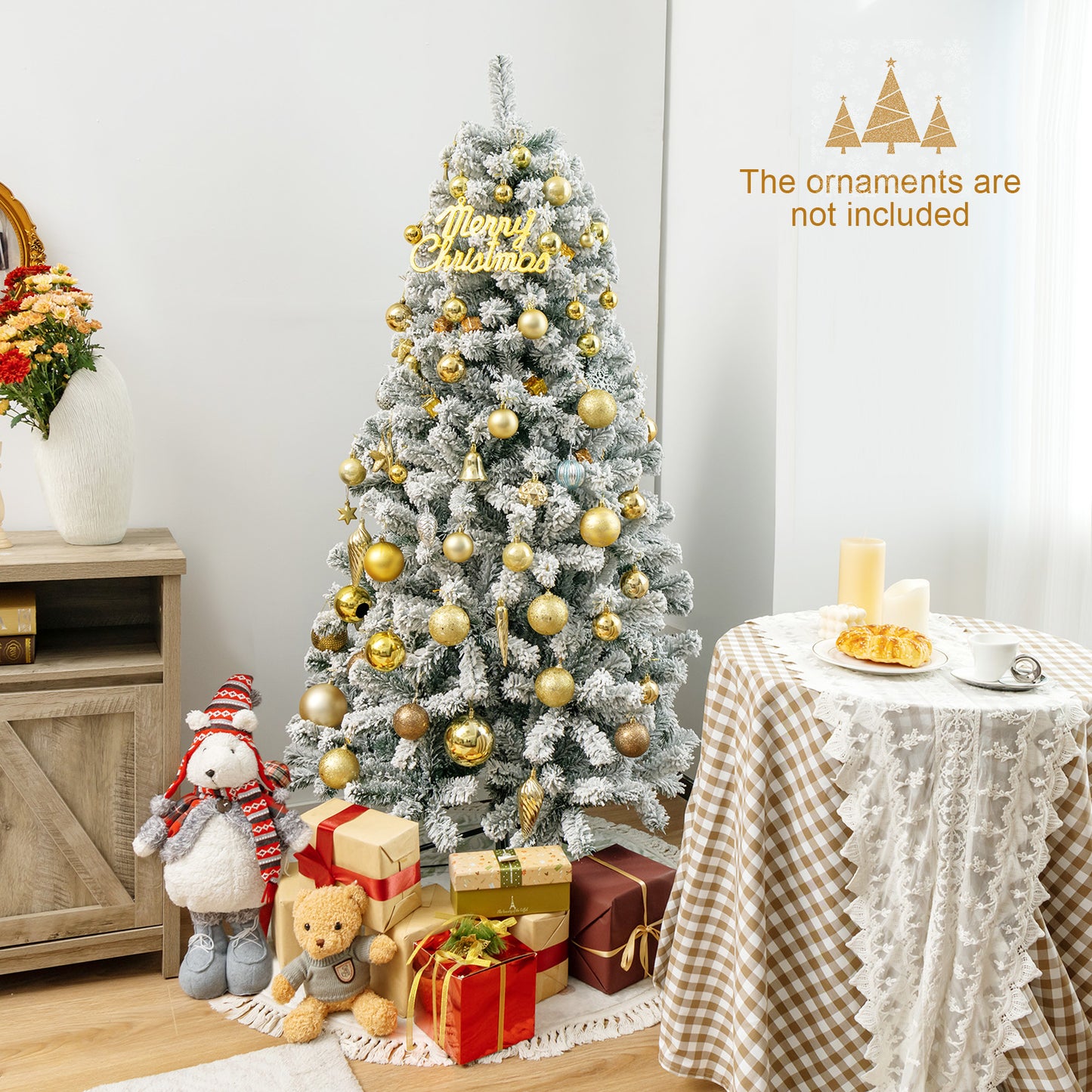 6 Feet Artificial Flocked Christmas Tree, Metal Stand, White Christmas Tree at Gallery Canada