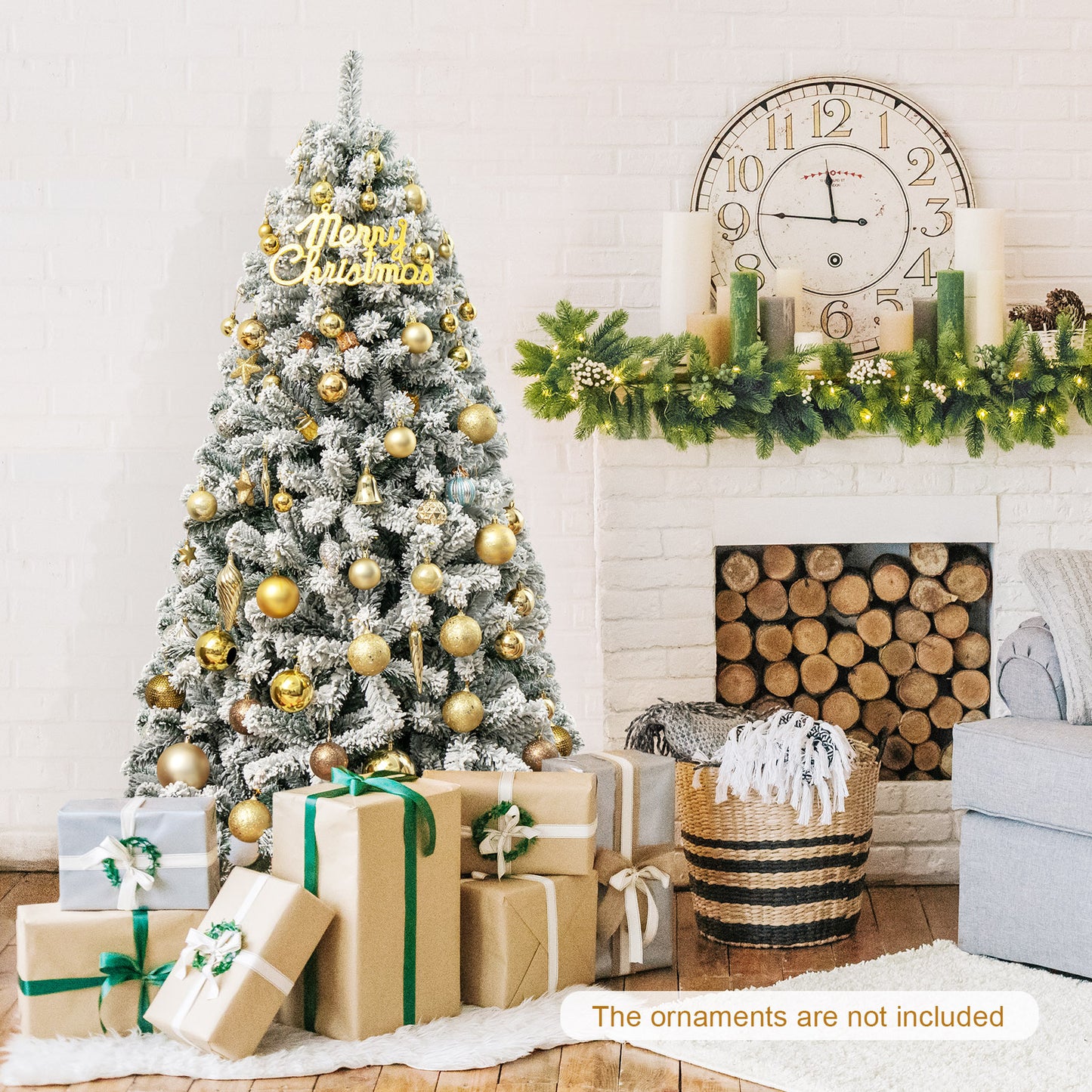 6 Feet Artificial Flocked Christmas Tree, Metal Stand, White Christmas Tree at Gallery Canada