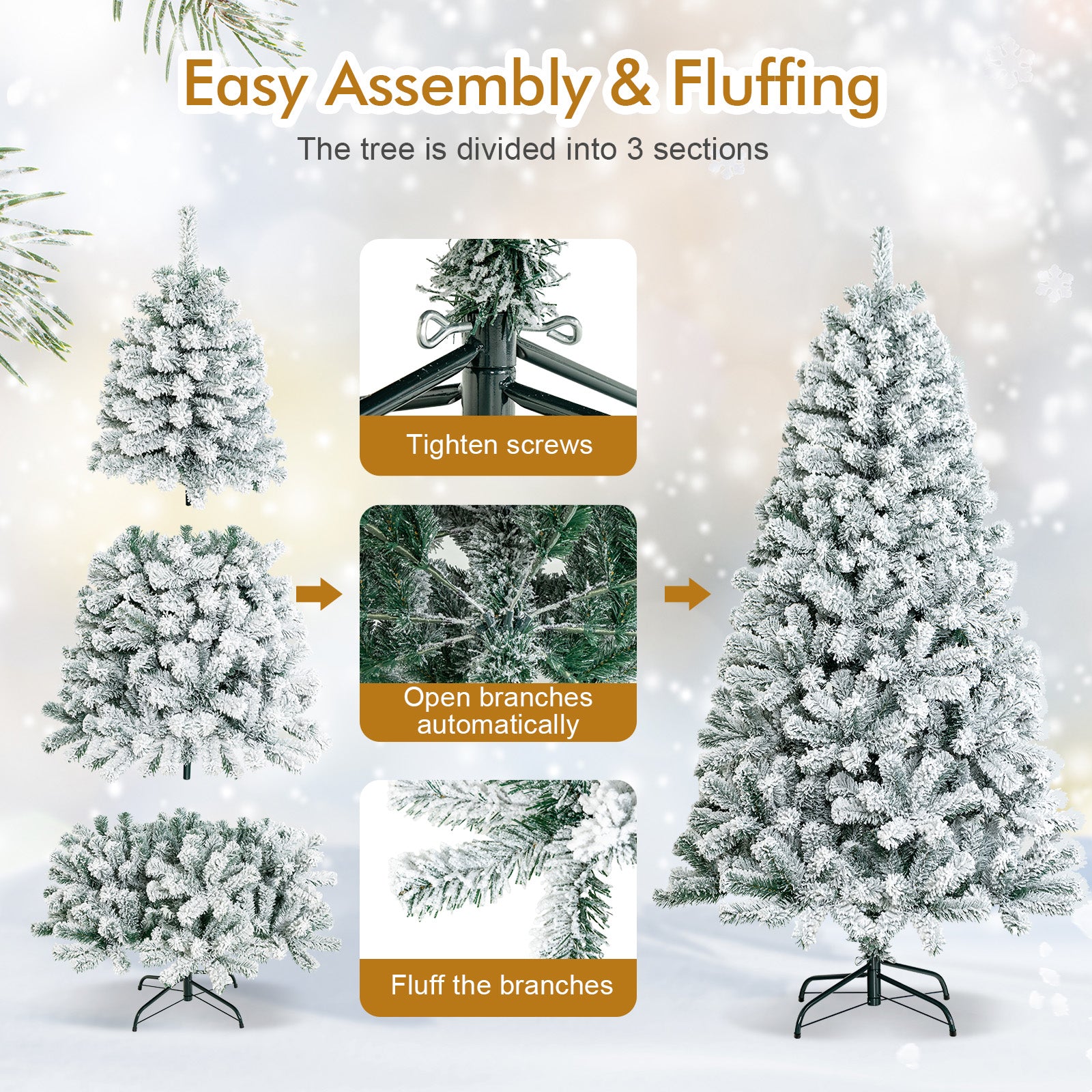 6 Feet Artificial Flocked Christmas Tree, Metal Stand, White Christmas Tree at Gallery Canada