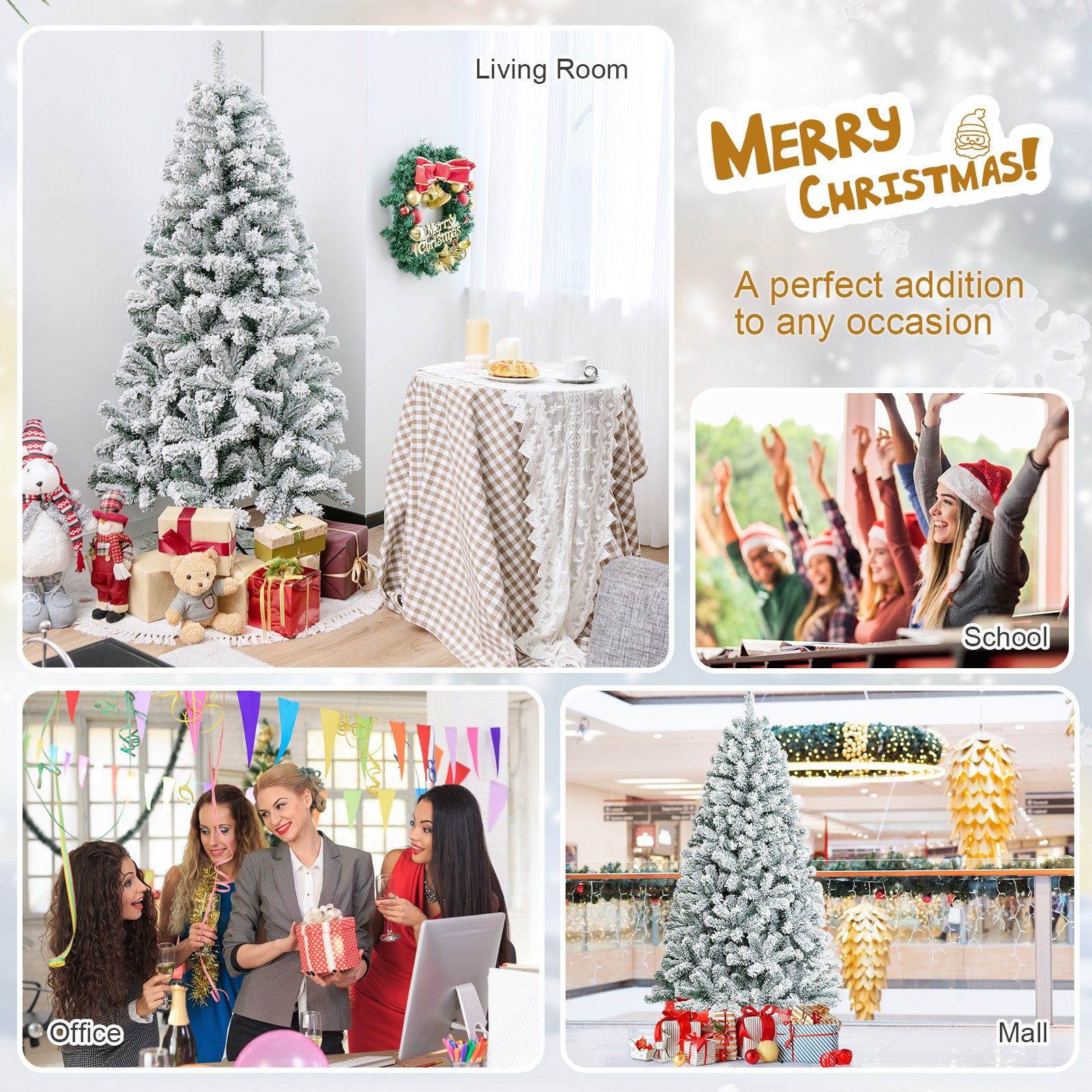 6 Feet Artificial Flocked Christmas Tree, Metal Stand, White Christmas Tree at Gallery Canada
