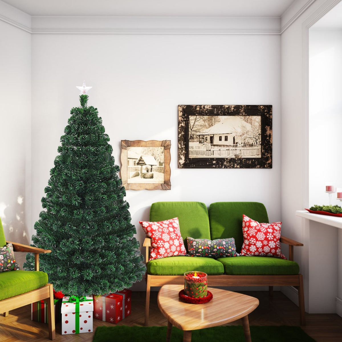 6' Artificial Christmas Tree With LED Lights, Metal Stand, Green Christmas Tree at Gallery Canada