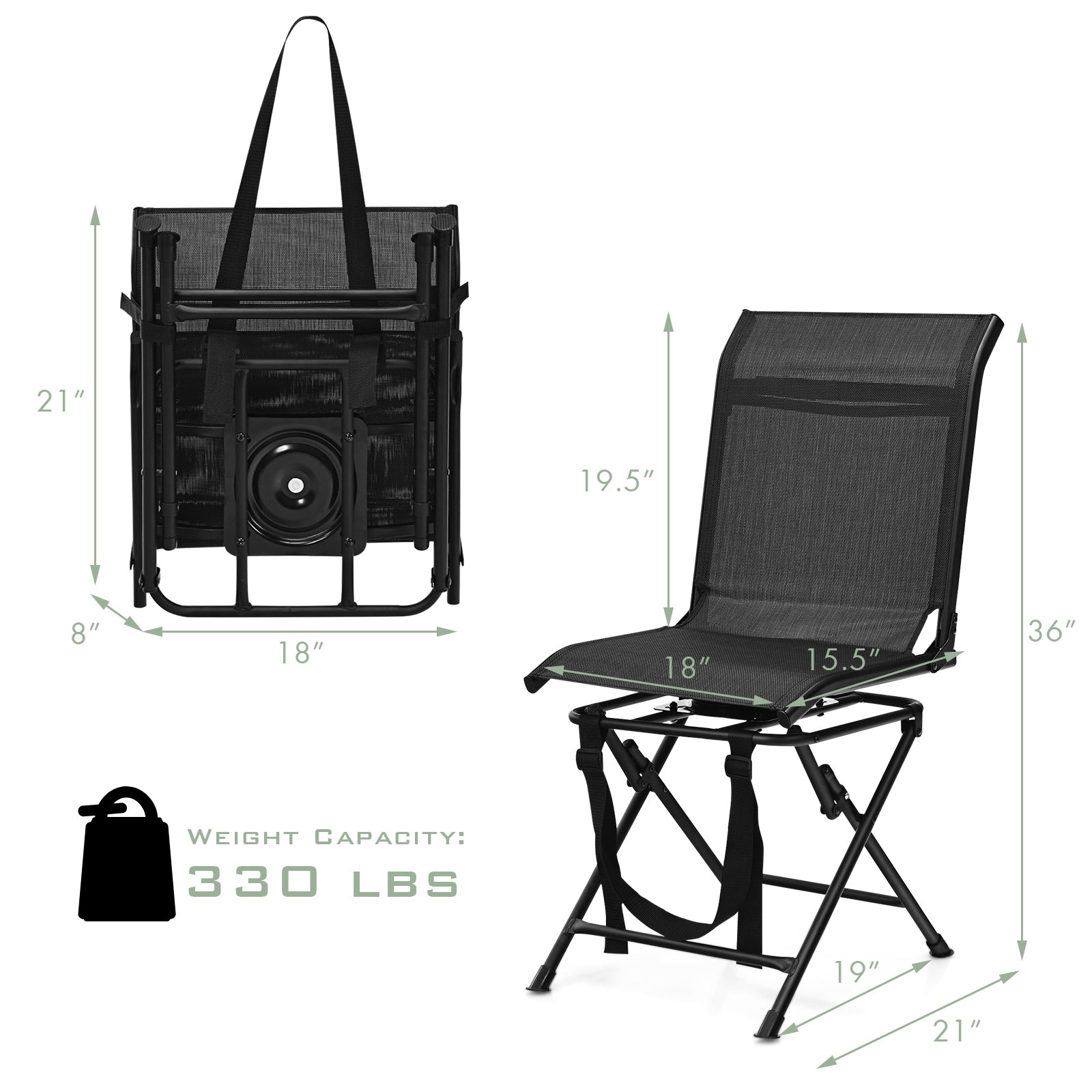 Outdoor Foldable 360 Swivel Chair, Iron Frame, Black Camping Furniture at Gallery Canada
