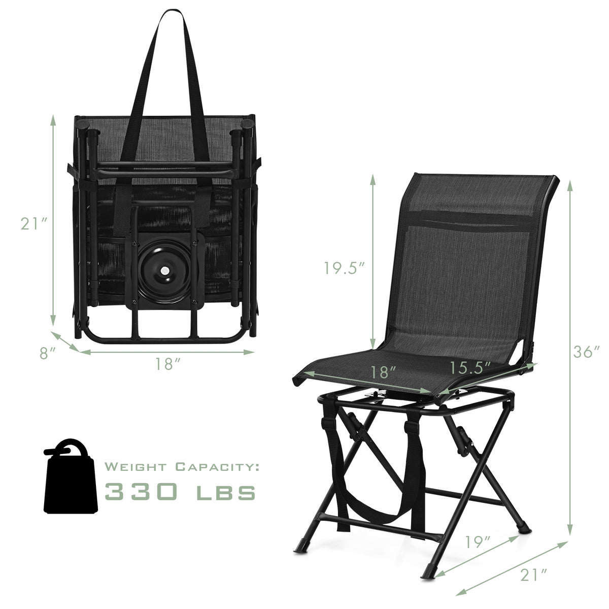 Outdoor Foldable 360 Swivel Chair, Iron Frame, Black Camping Furniture at Gallery Canada