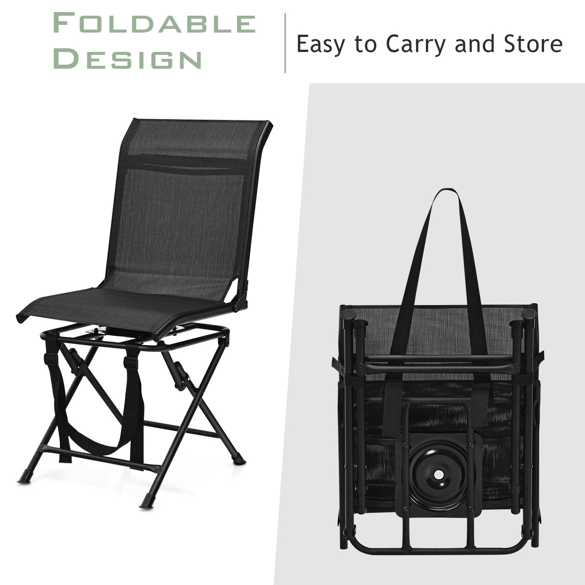 Outdoor Foldable 360 Swivel Chair, Iron Frame, Black Camping Furniture at Gallery Canada