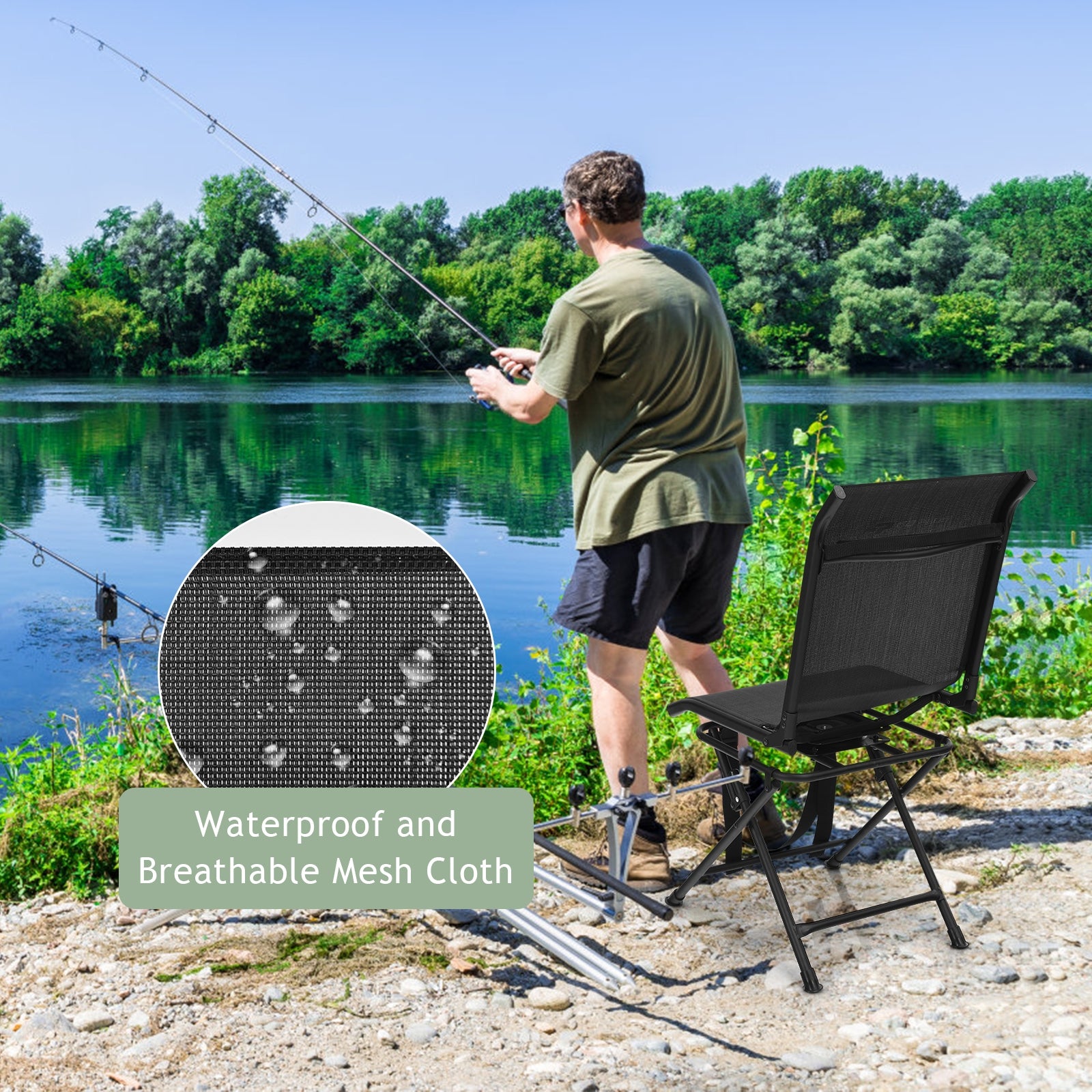 Outdoor Foldable 360 Swivel Chair, Iron Frame, Black Camping Furniture at Gallery Canada