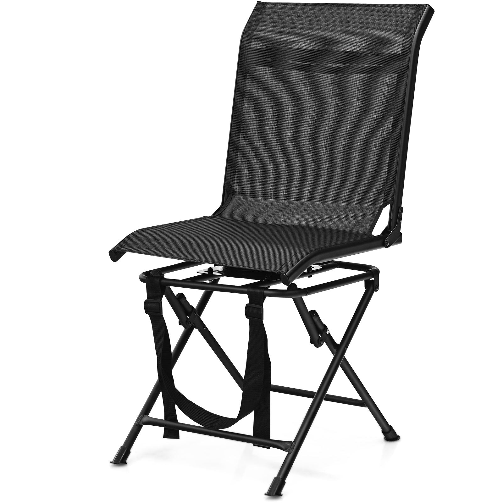 Outdoor Foldable 360 Swivel Chair, Iron Frame, Black Camping Furniture Black at Gallery Canada