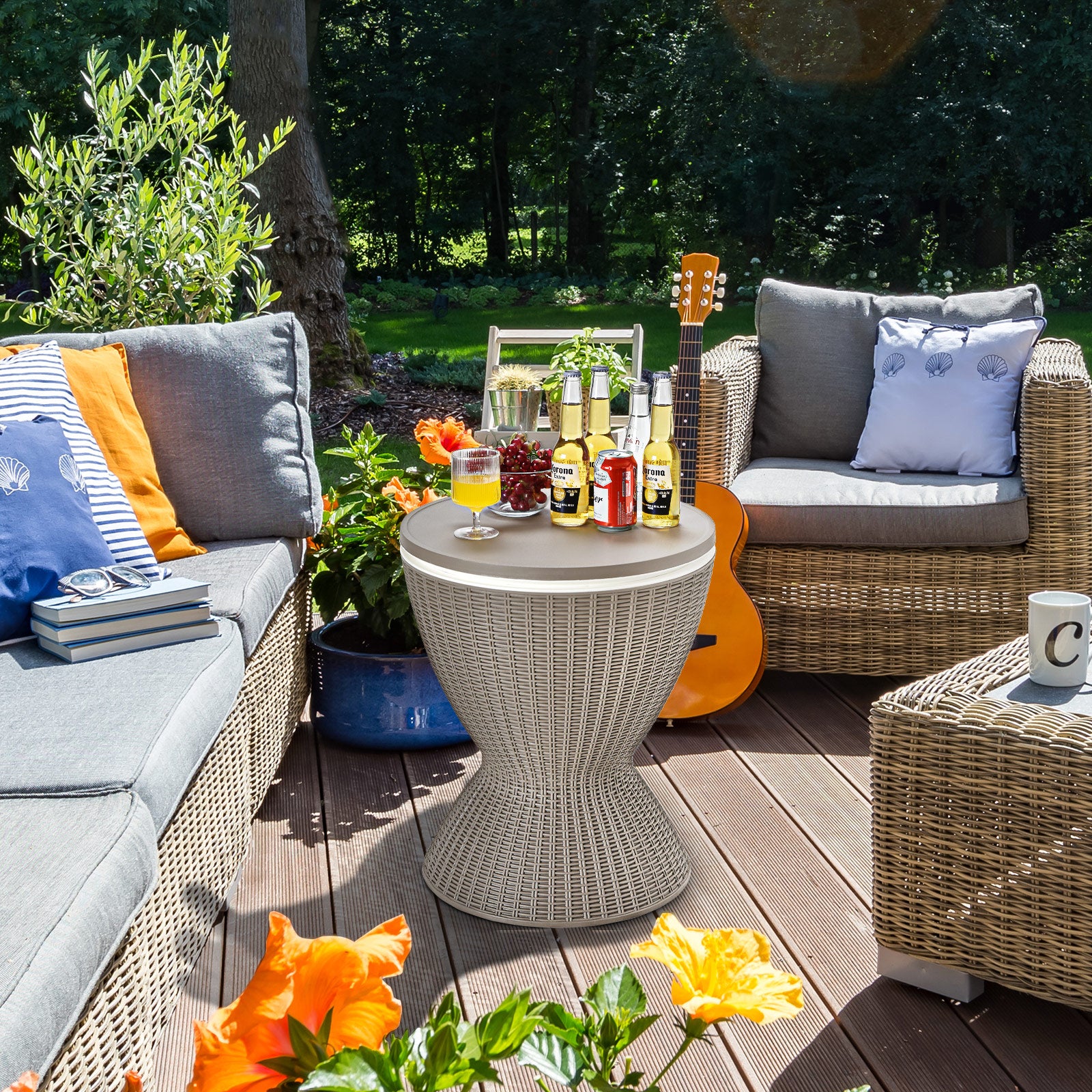 8 Gallon Patio Rattan Cooler Bar Table, Adjustable Ice Bucket, Brown Patio Bar Furniture at Gallery Canada