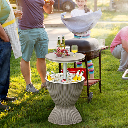 8 Gallon Patio Rattan Cooler Bar Table, Adjustable Ice Bucket, Brown Patio Bar Furniture at Gallery Canada