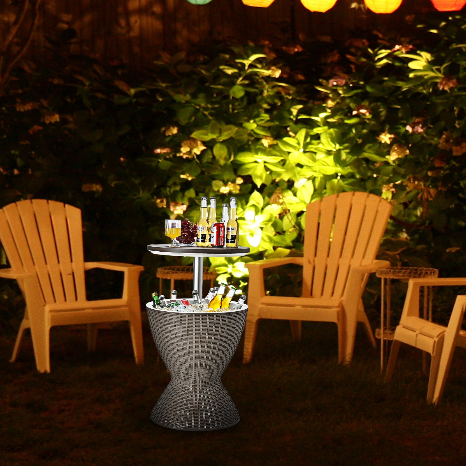 8 Gallon Patio Rattan Cooler Bar Table, Adjustable Ice Bucket, Brown Patio Bar Furniture at Gallery Canada
