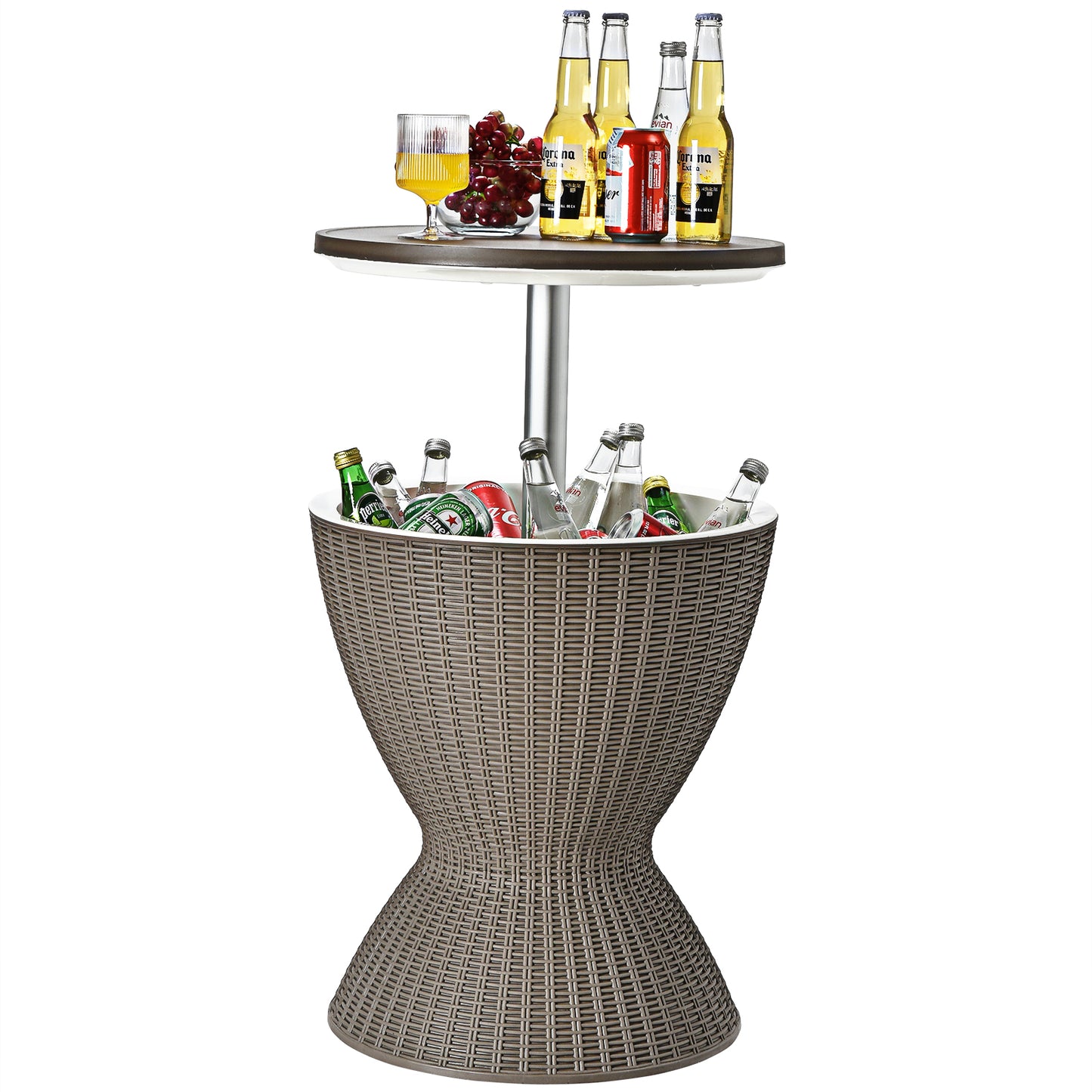 8 Gallon Patio Rattan Cooler Bar Table, Adjustable Ice Bucket, Brown Patio Bar Furniture at Gallery Canada