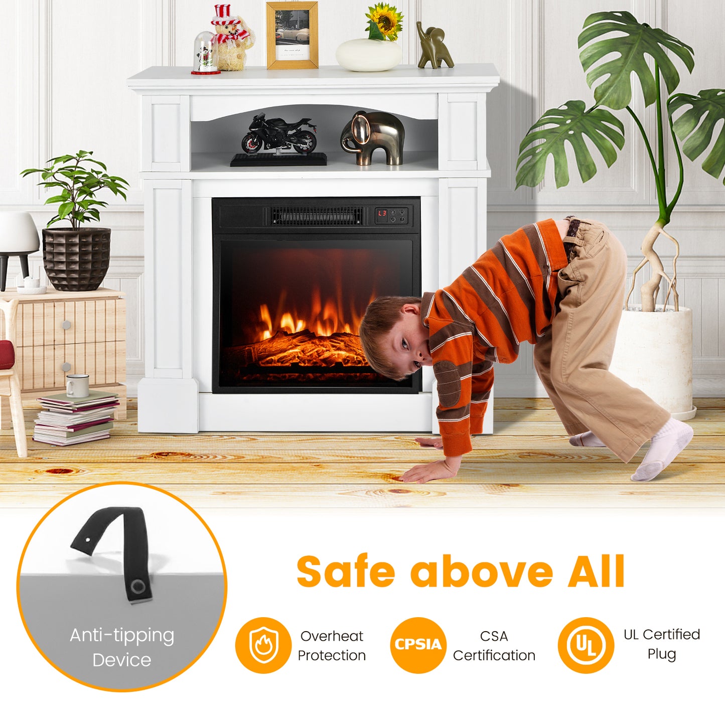 32 Inch 1400W Electric TV Stand Fireplace With Shelf, White Fireplaces at Gallery Canada