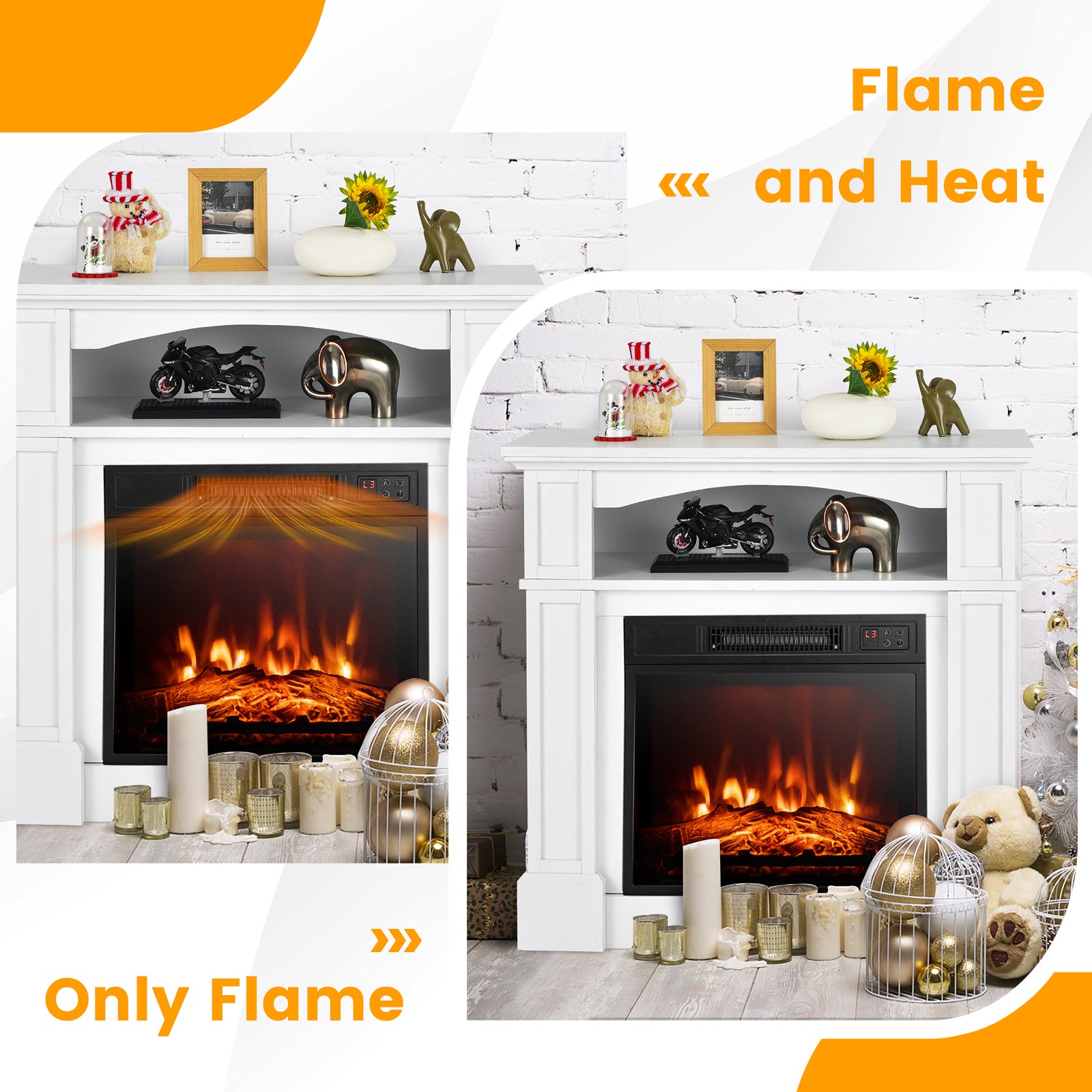 32 Inch 1400W Electric TV Stand Fireplace With Shelf, White Fireplaces at Gallery Canada