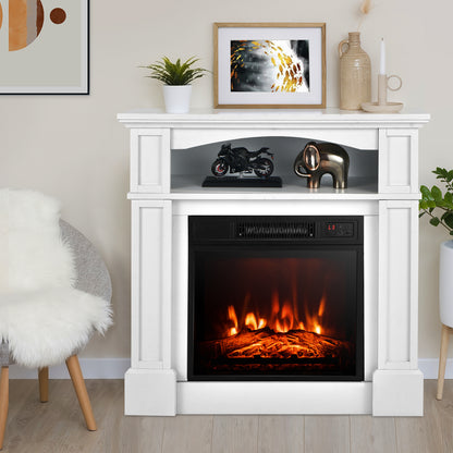 32 Inch 1400W Electric TV Stand Fireplace With Shelf, White Fireplaces at Gallery Canada
