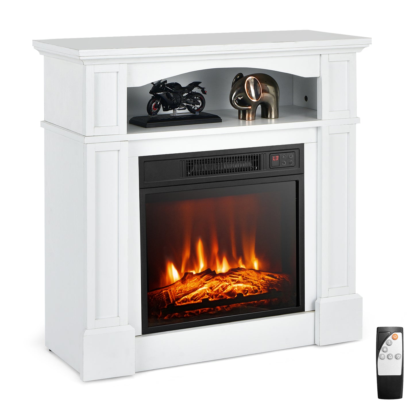 32 Inch 1400W Electric TV Stand Fireplace With Shelf, White Fireplaces at Gallery Canada