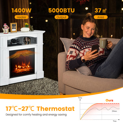 32 Inch 1400W Electric TV Stand Fireplace With Shelf, White Fireplaces at Gallery Canada