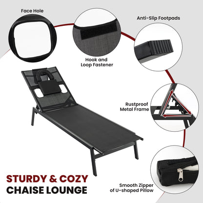 Patio Sunbathing Lounge Chair, 5-Position Adjustable, Black Outdoor Chaise Lounges at Gallery Canada