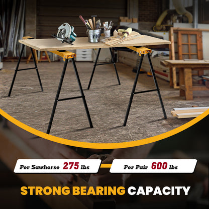 2 Pack Heavy Duty Sawhorse, Steel Folding Legs, Yellow Garages at Gallery Canada