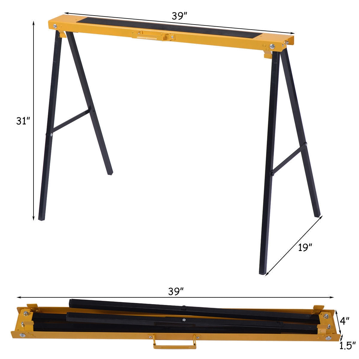 2 Pack Heavy Duty Sawhorse, Steel Folding Legs, Yellow Garages at Gallery Canada